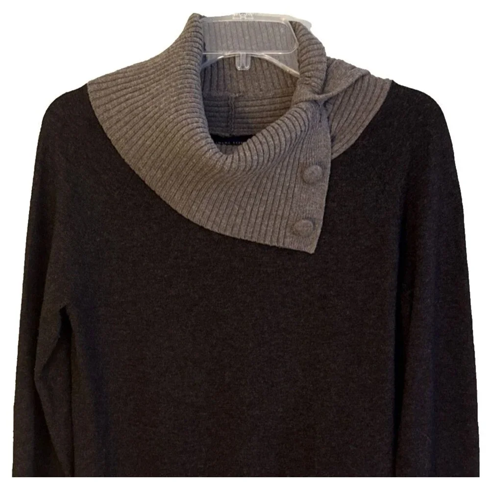 Banana Republic Luxury Cashmere Wool Sweater Size M Gray Taupe Button Cowl Neck